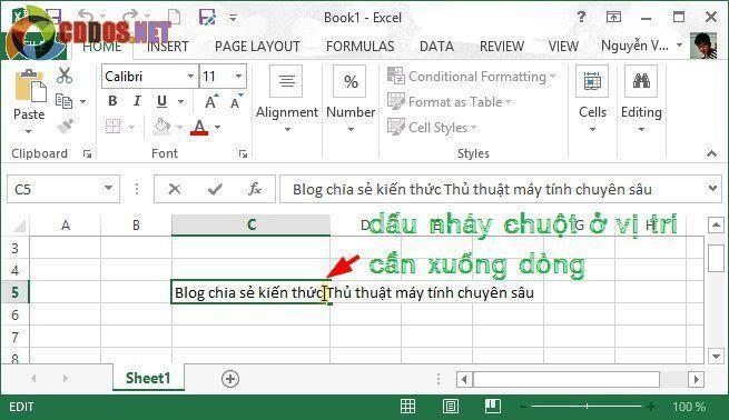 Làm thế nào để xuống dòng trong Excel 2003.. 2016 ?