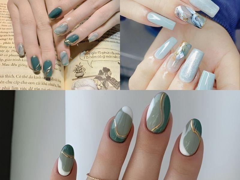 Mẫu nail màu xanh ngọc