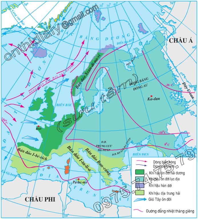 Hinh 51.2. Lược đồ khí hậu châu Âu