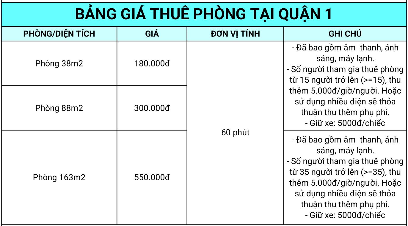 Bảng Giá Cho Thuê Phòng Tập 1