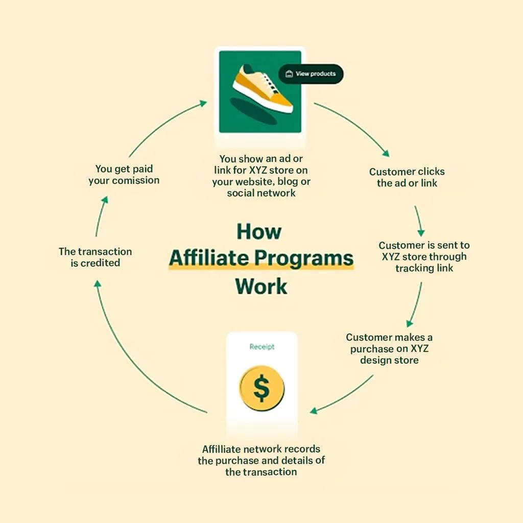 Diagram showing how affiliate programs work.